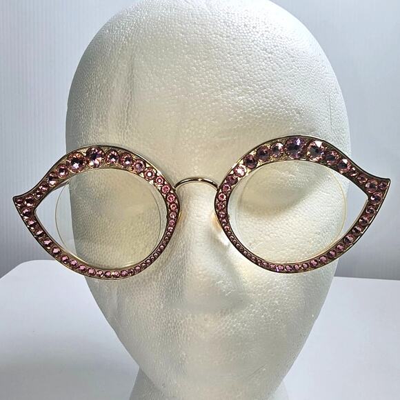 Gucci Crystal Lips Pink Rhinestone Cat Eye Sunglasses Round Lenses GS0046S